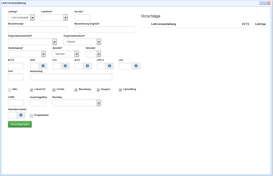 Neue LV erstellen - Eingabemaske Neue LV erstellen - Eingabemaske